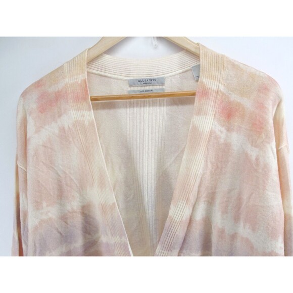 AllSaints Marea Tie Dye Merino Wool Cardigan in Rainbow Pink Women's‎ Medium - Picture 2 of 9